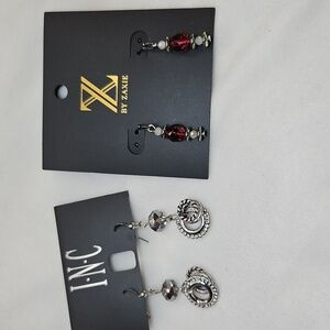 Lot of 2 Pairs Pierced Earrings Silver Red Casual NWT Name Brands Bundle Set